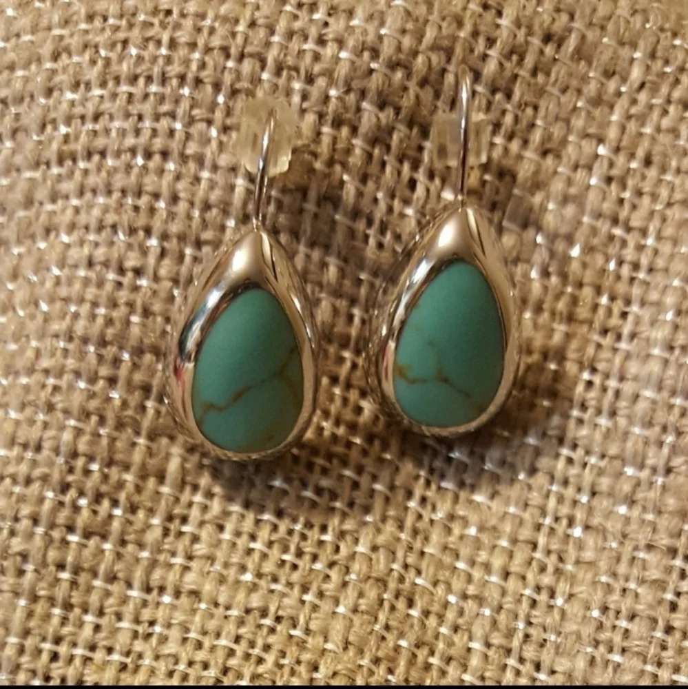 925 Silver Teardrop With Turquoise Earrings